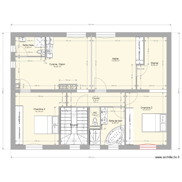 BRAMANS CECILE RDC PROJET. Plan de 43 pièces et 366 m2