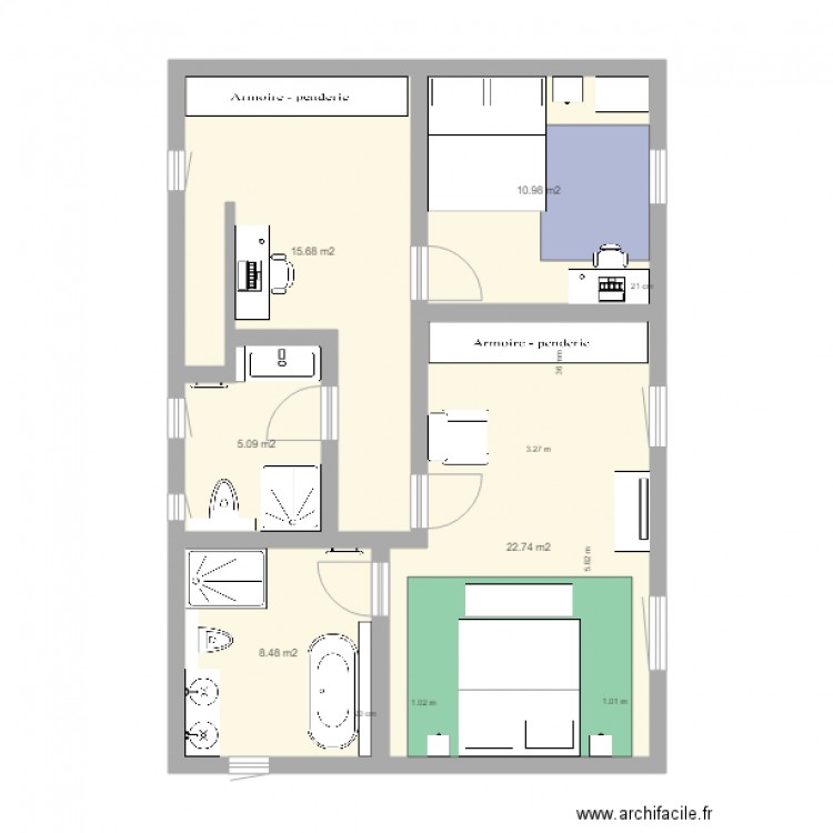 AMY BATHROOM. Plan de 5 pièces et 63 m2