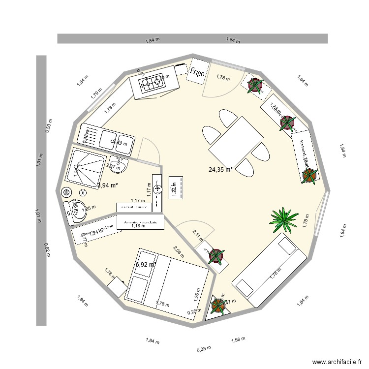 yourte 3 revu. Plan de 5 pièces et 71 m2