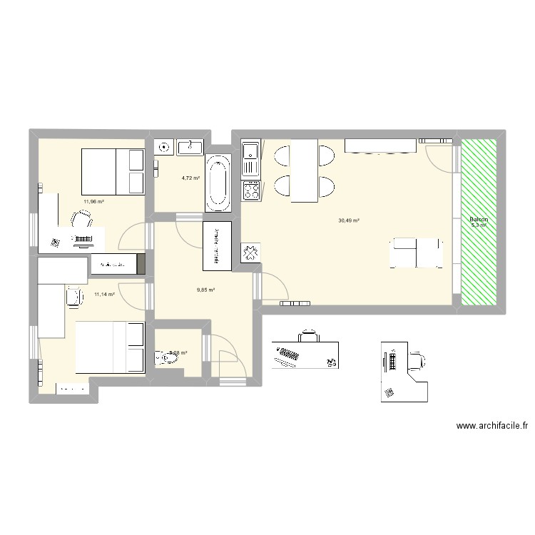 appart Lille V3. Plan de 7 pièces et 76 m2