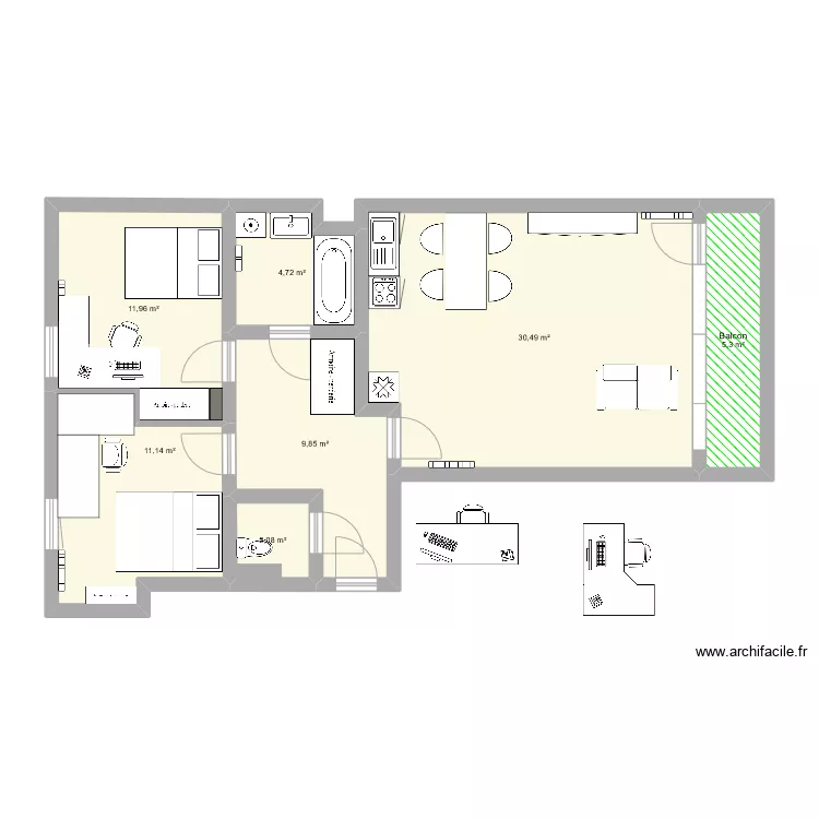 appart Lille V3. Plan de 