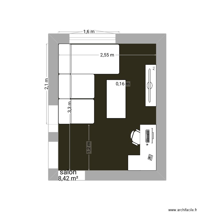 salon dispo 2. Plan de 1 pièce et 8 m2