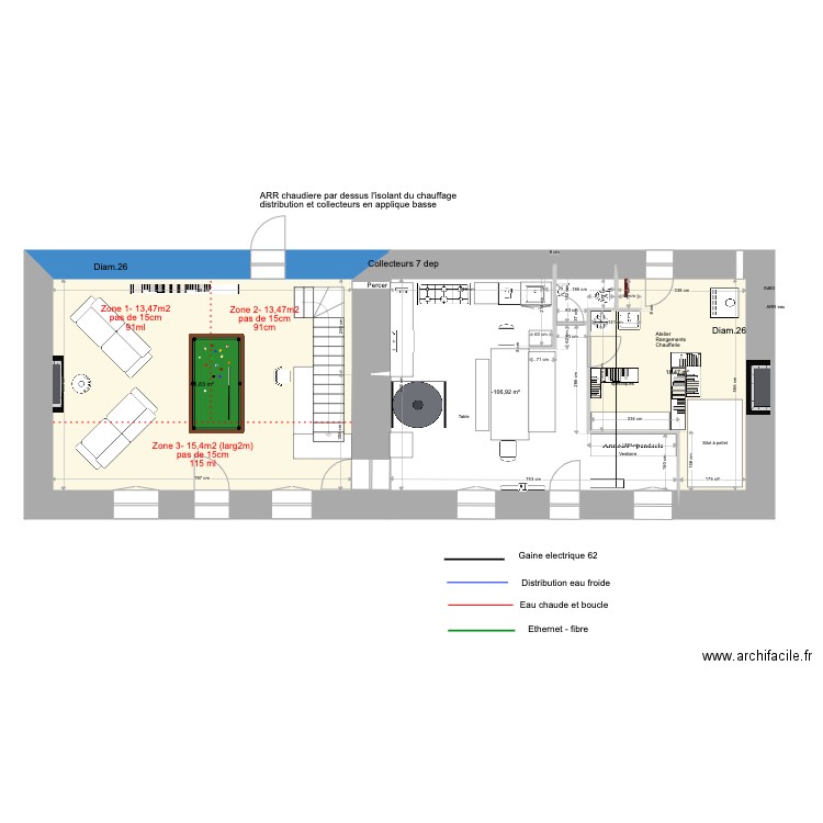 Sibinel Rez de chaussee cuisine avec four. Plan de 3 pièces et 95 m2