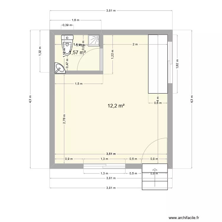 Chambre Doha bis bis. Plan de 