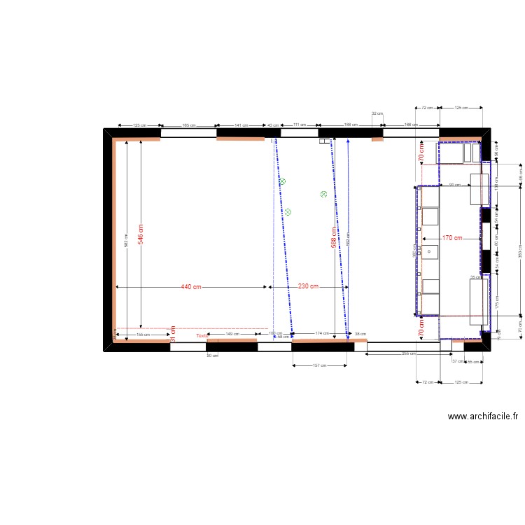 Plan comptoir implant. Plan de 1 pièce et 65 m2