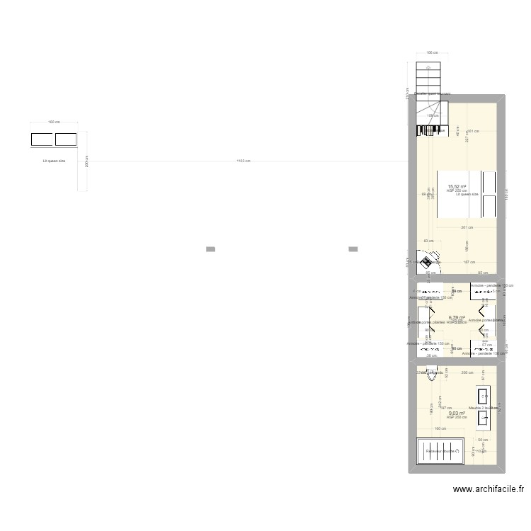 ETAGE. Plan de 3 pièces et 31 m2