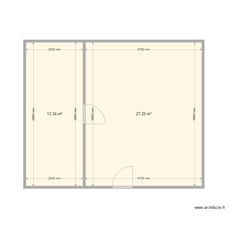 Bureau. Plan de 2 pièces et 41 m2