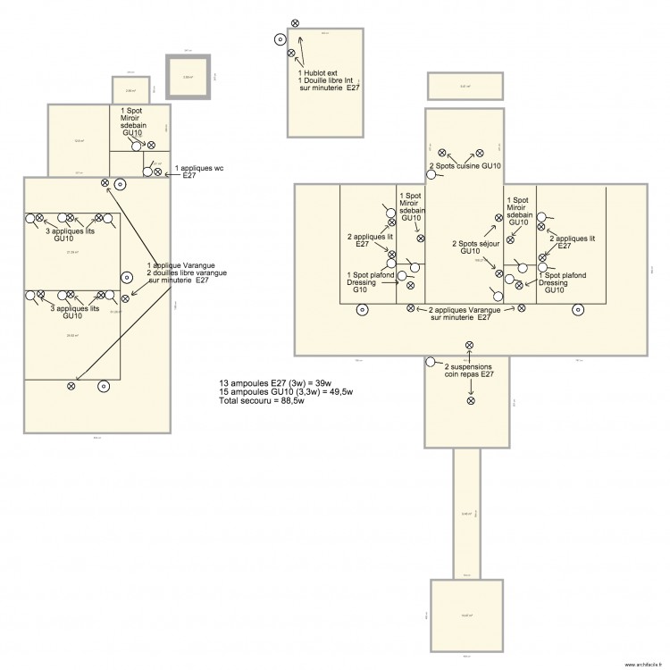 Eclairage secouru. Plan de 0 pièce et 0 m2