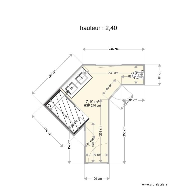  SDB PROJET FAURIE. Plan de 1 pièce et 7 m2