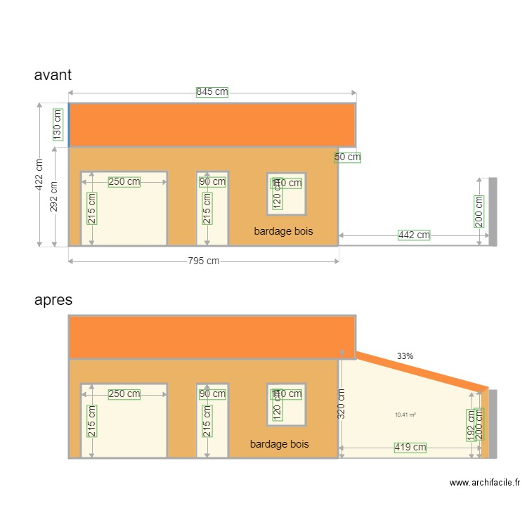 Lavaud façade sud avant après . Plan de 0 pièce et 0 m2