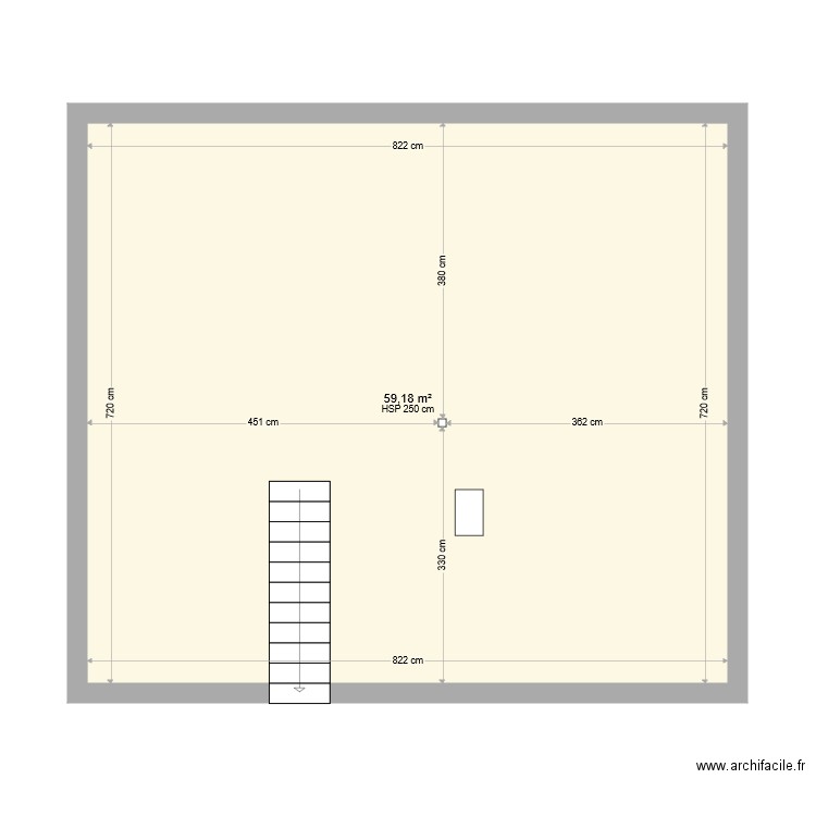 Plan  1er étage. Plan de 1 pièce et 59 m2