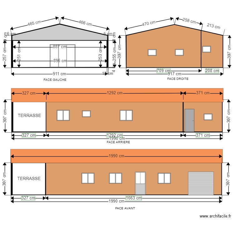 PLAN 3 PROJET DE MAISON MAËVA facade. Plan de 8 pièces et 158 m2