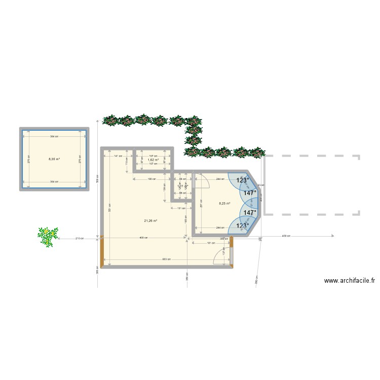 Chalet chambre droite. Plan de 5 pièces et 41 m2