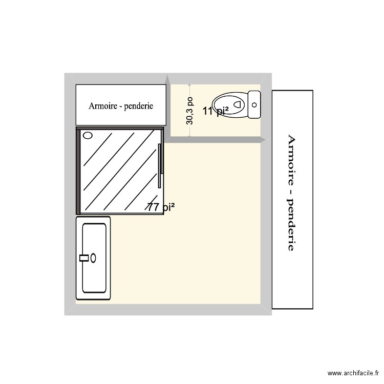 HV SDB. Plan de 2 pièces et 8 m2