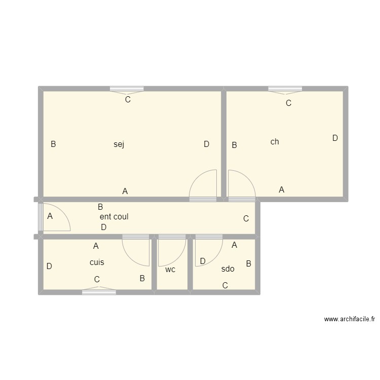 les Orch.Sauvages. Plan de 6 pièces et 42 m2