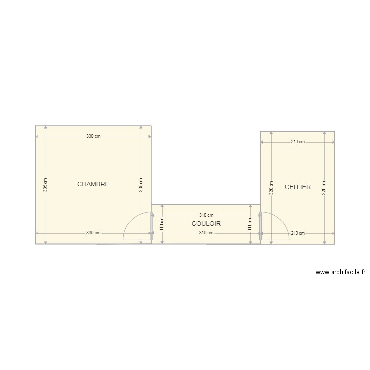 Chambre Couloir Cellier. Plan de 3 pièces et 21 m2