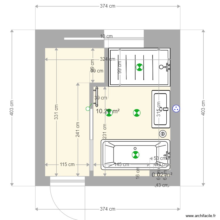 Salle de bain - Plan 2 pièces 10 m2 dessiné par Julien68260