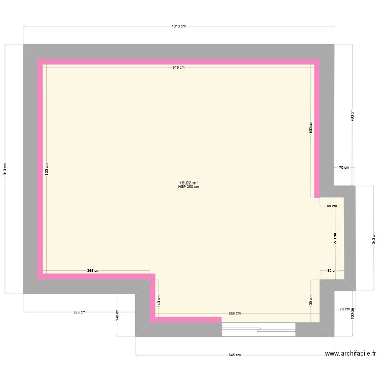 rdc nu A. Plan de 1 pièce et 76 m2