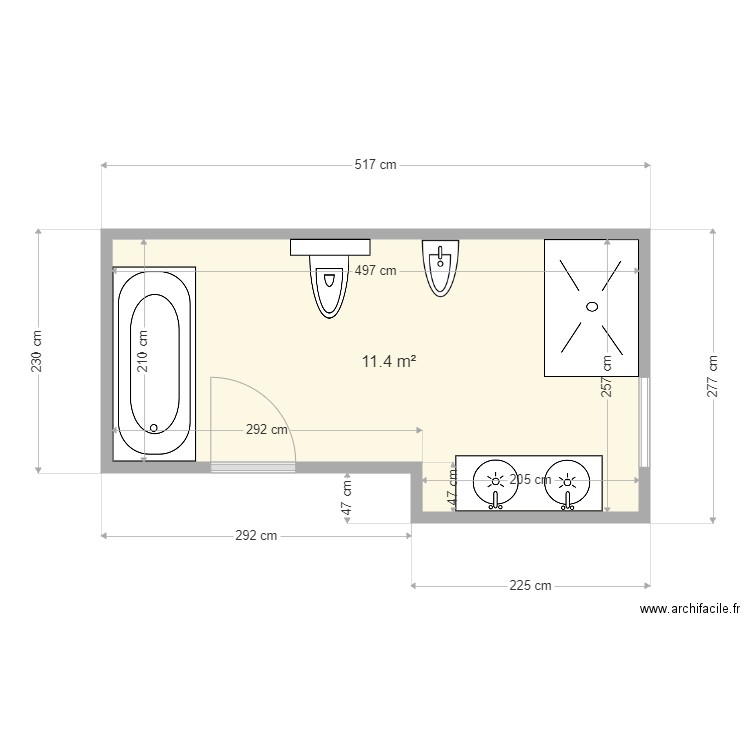 NERINA BELVAUX SDB. Plan de 1 pièce et 11 m2