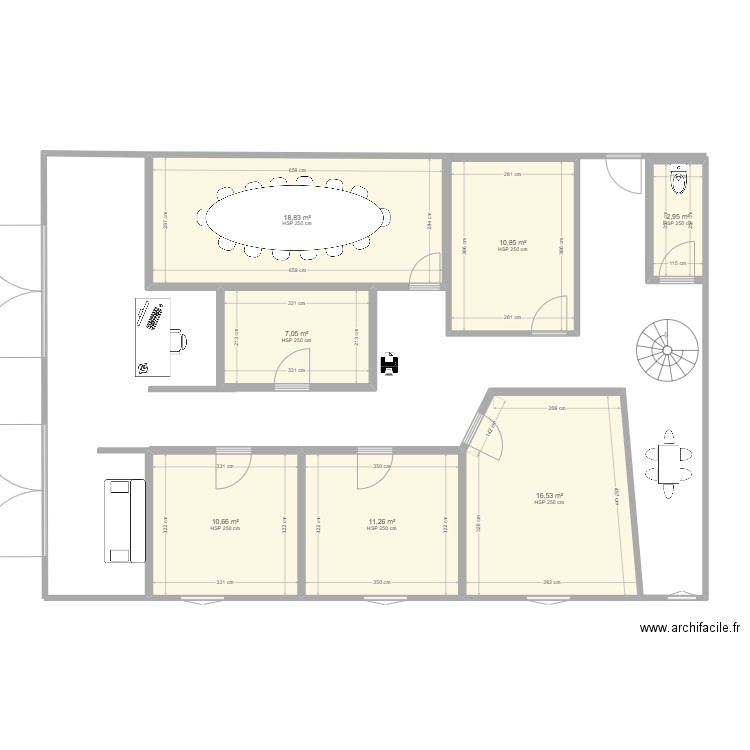 bureaux v2. Plan de 7 pièces et 78 m2