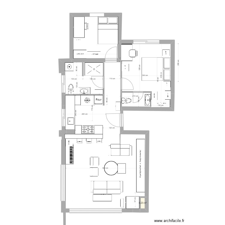 juillet. Plan de 2 pièces et 9 m2