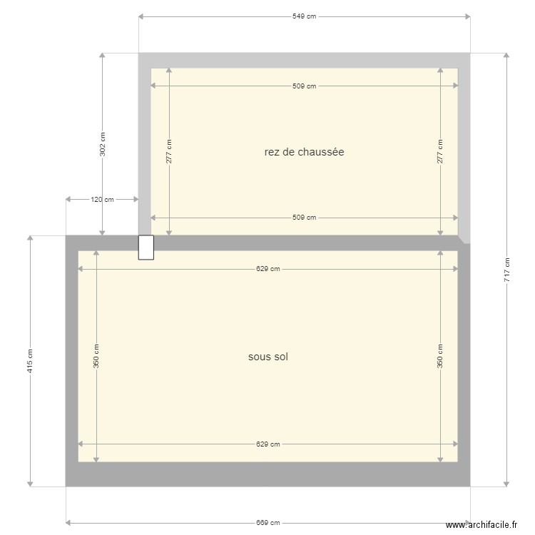 plan projet plantade coupe verticale poutre béton. Plan de 2 pièces et 36 m2