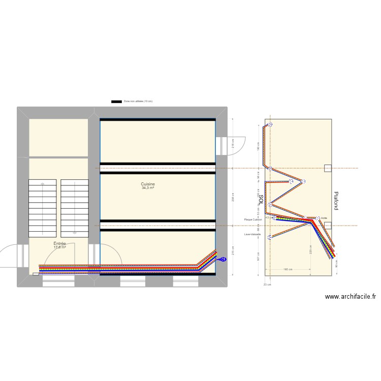 Serpaize Niv.0 Gaine PC Mur EST Cuisine. Plan de 2 pièces et 52 m2