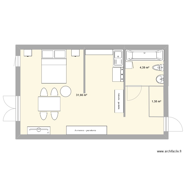 e33. Plan de 3 pièces et 37 m2