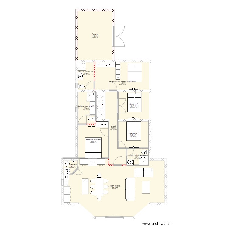 lebordelou 2. Plan de 11 pièces et 126 m2