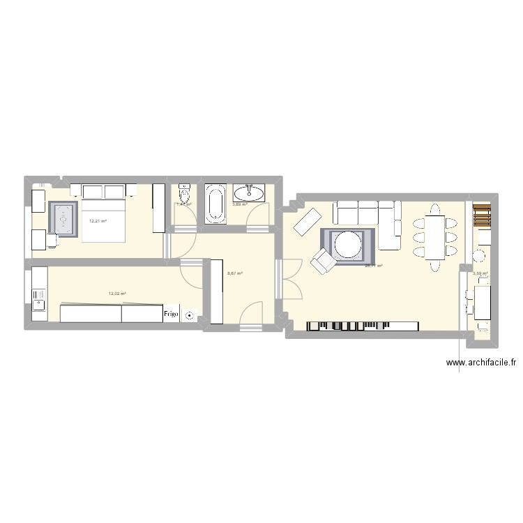 Housie. Plan de 7 pièces et 70 m2