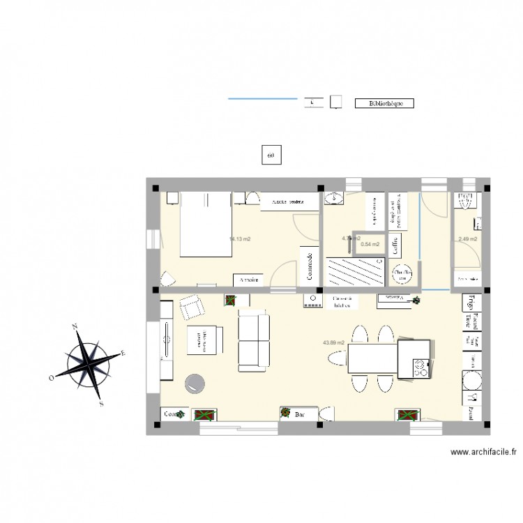 PG appart plain pied suite P pignon ouest 1. Plan de 5 pièces et 66 m2