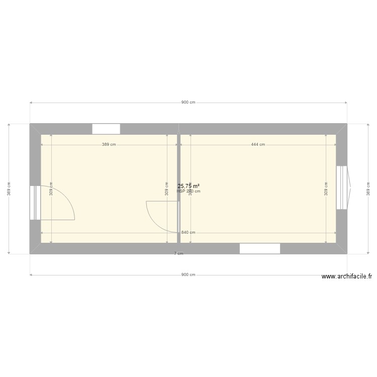 Extension. Plan de 1 pièce et 26 m2