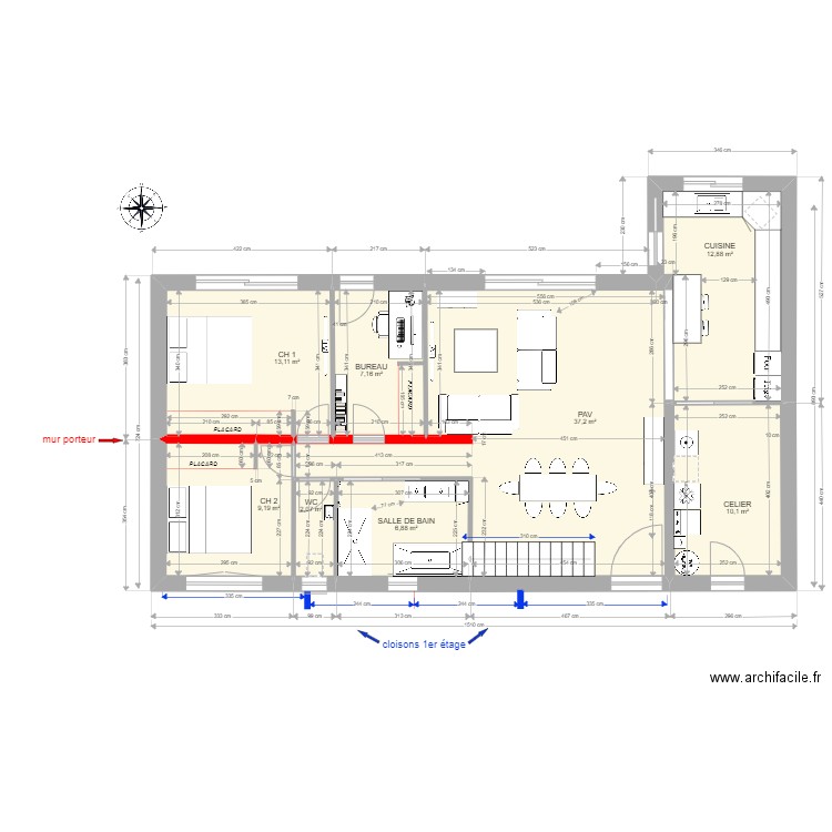 RENOVATION TEST 11 isolation par l'interieur . Plan de 10 pièces et 130 m2