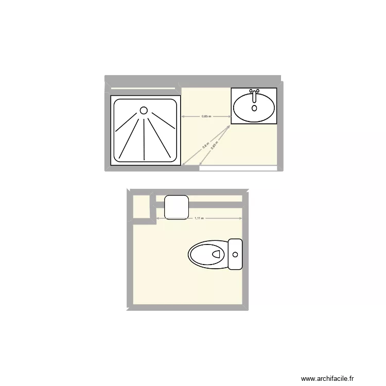 sdb. Plan de 5  et 4 m²