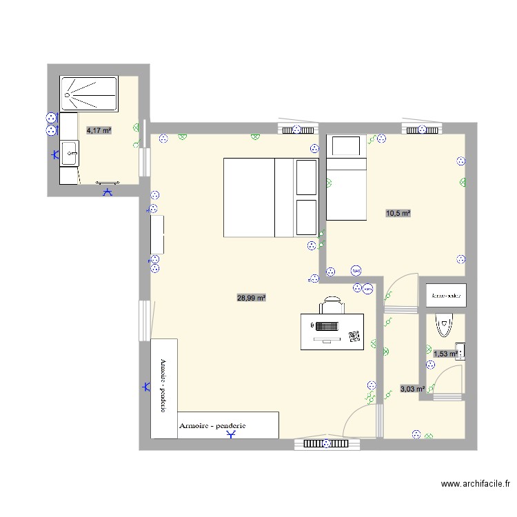 1er étage élec. Plan de 5 pièces et 48 m2