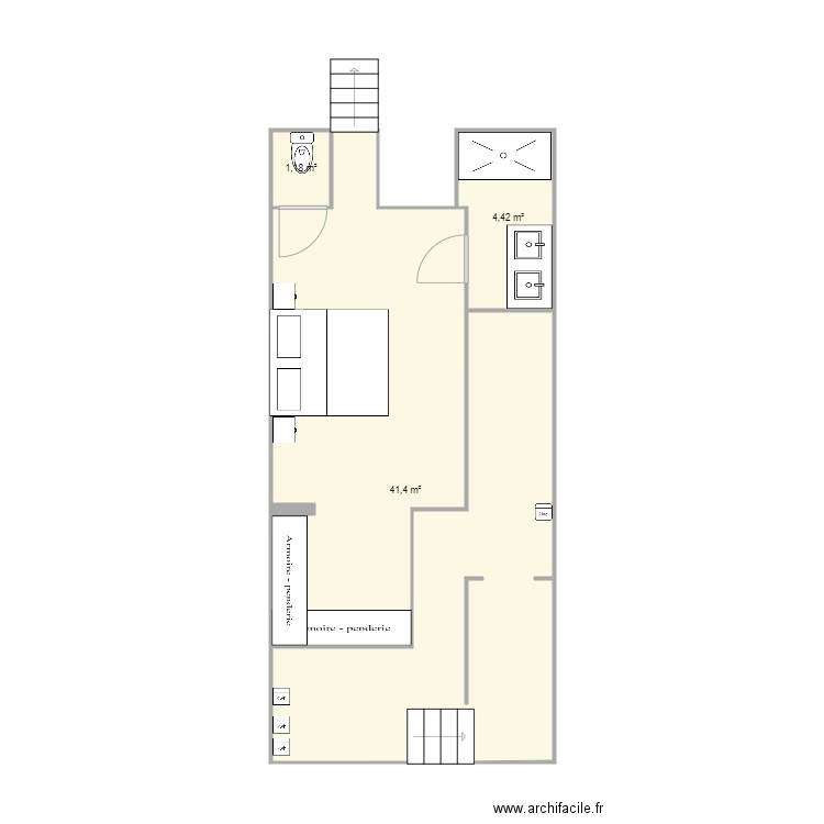 Neuray ss sol. Plan de 3 pièces et 47 m2