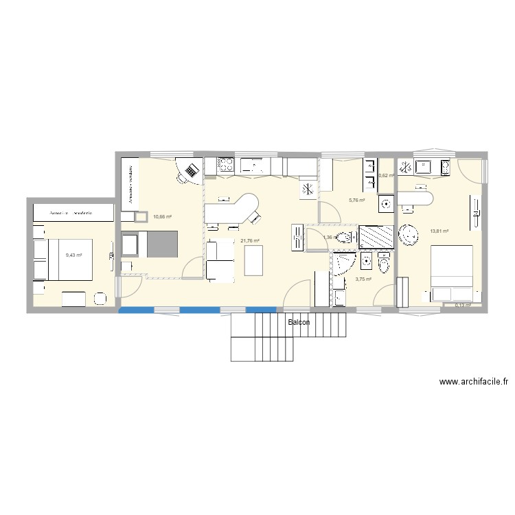 ITTEVILLE Etage Amenagement. Plan de 11 pièces et 68 m2