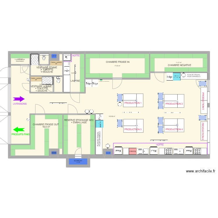 Atelier 13 - Shared Kitchen Anderlecht avec plan cuisine V2. Plan de 11 pièces et 217 m2