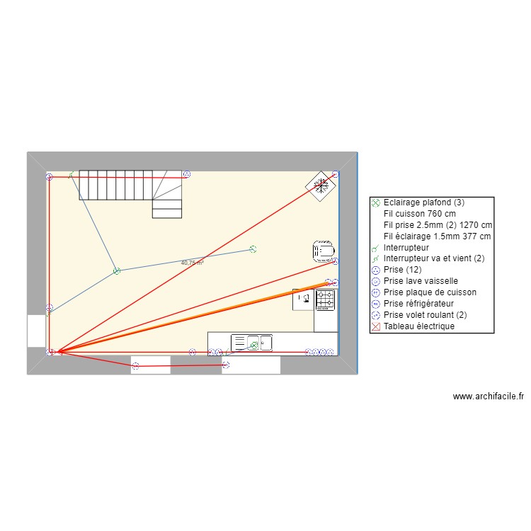 MADACI cuisine. Plan de 1 pièce et 41 m2