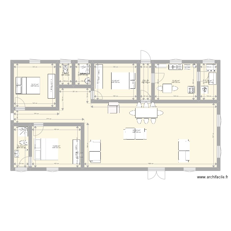 Maison d'habitation Johanna. Plan de 10 pièces et 130 m2