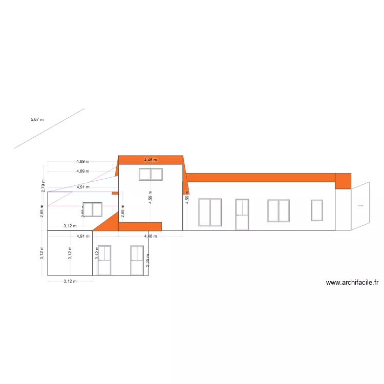 Facade coté 15°. Plan de Facade coté 15°. Plan de