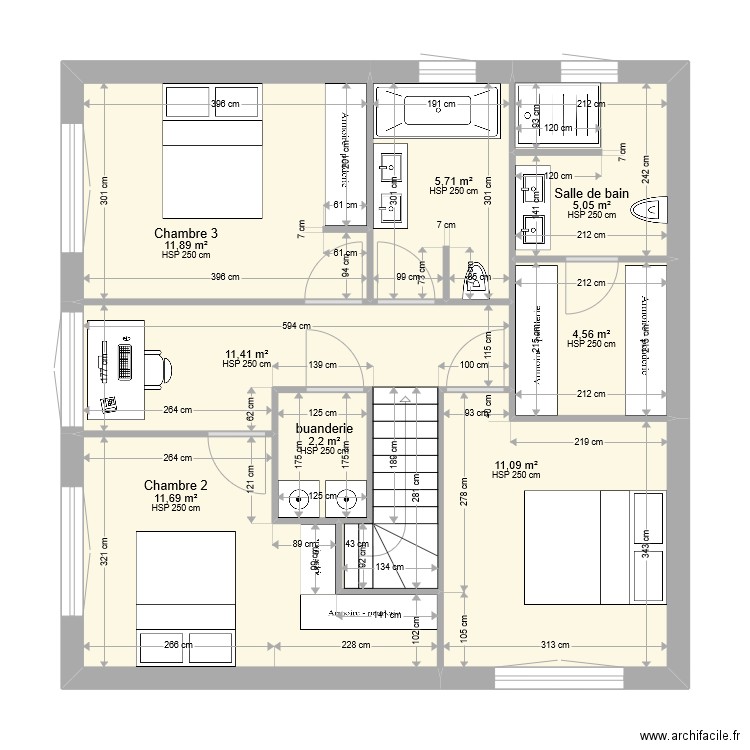 hermes 1BC. Plan de 8 pièces et 64 m2