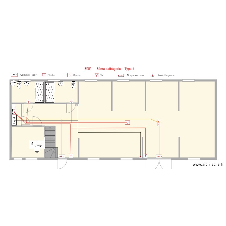 Projet Outil en Main Plan RDC Shema système incendie bloque secours et arret d’urgence. Plan de 5 pièces et 147 m2