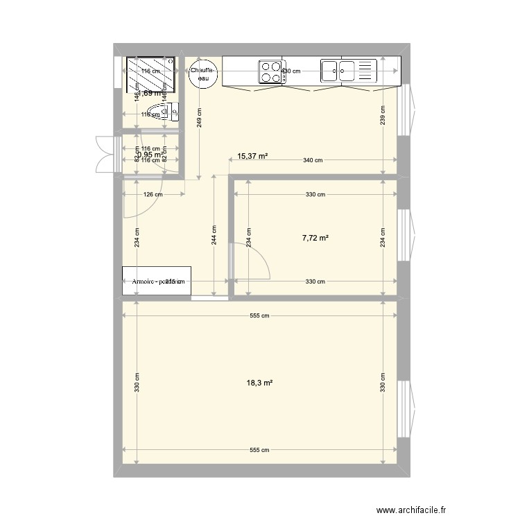 Appartement 34Velten. Plan de 5 pièces et 44 m2