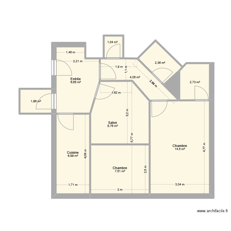 Gladone. Plan de 11 pièces et 57 m2