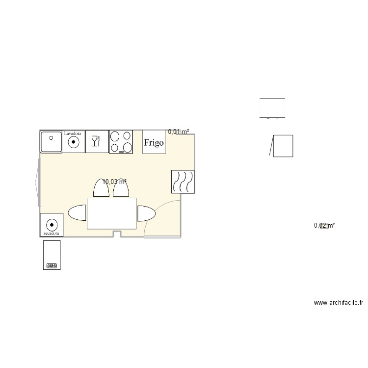 Cocina3. Plan de 3 pièces et 10 m2