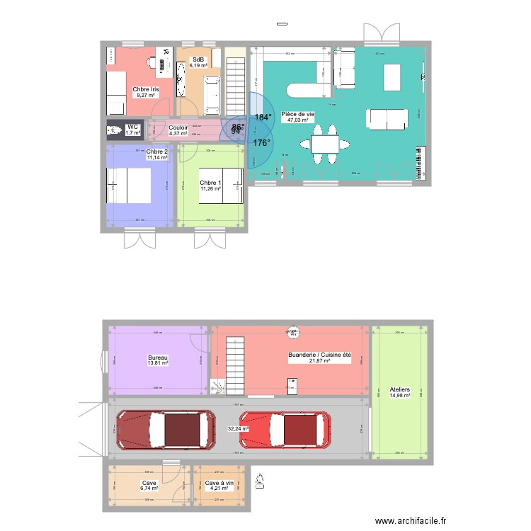 Champagnac modifié bis. Plan de 14 pièces et 188 m2