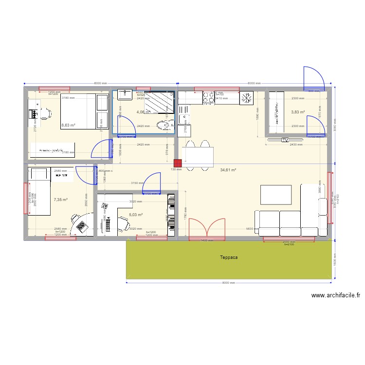 2 дом( 2 вариант планировки) . Plan de 7 pièces et 74 m2