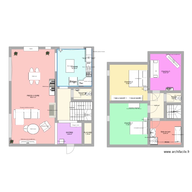 Maison. Plan de 13 pièces et 143 m2
