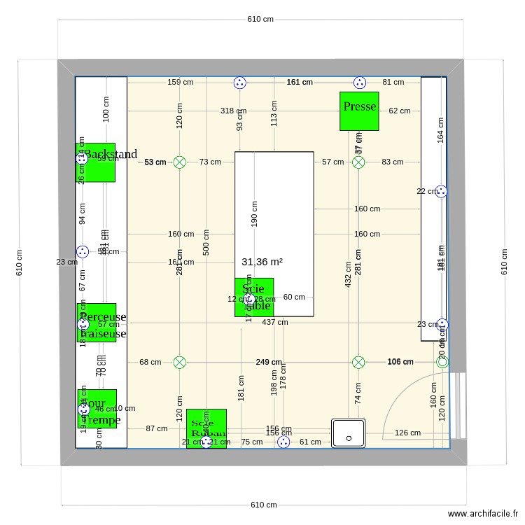 Atelier. Plan de 1 pièce et 31 m2